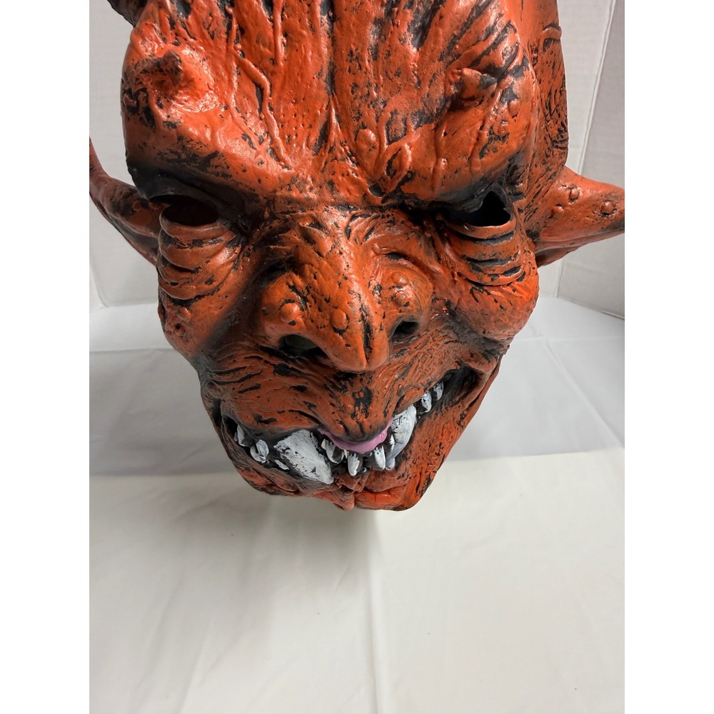 VTG 90s Devil Demon Mask Horror Halloween Orange One Size Horns - Picture 5 of 5
